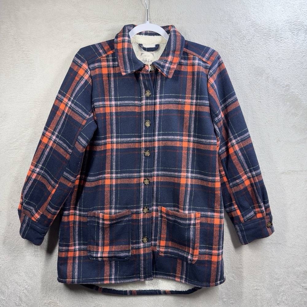 Style & Co Sherpa Lined Flannel Shacket Women's MP Cozy Chic Heavy Blue Plaid